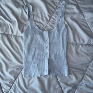 Forever 21 Button-Front Ribbed Tank Top - Light Blue